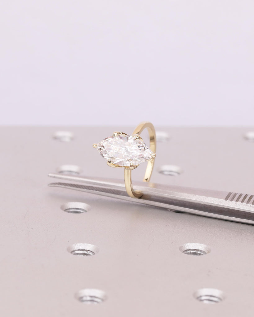 Minimalist Lab Created Diamond Engagement Ring, 14k Gold Marquise Cut Ring image #17
