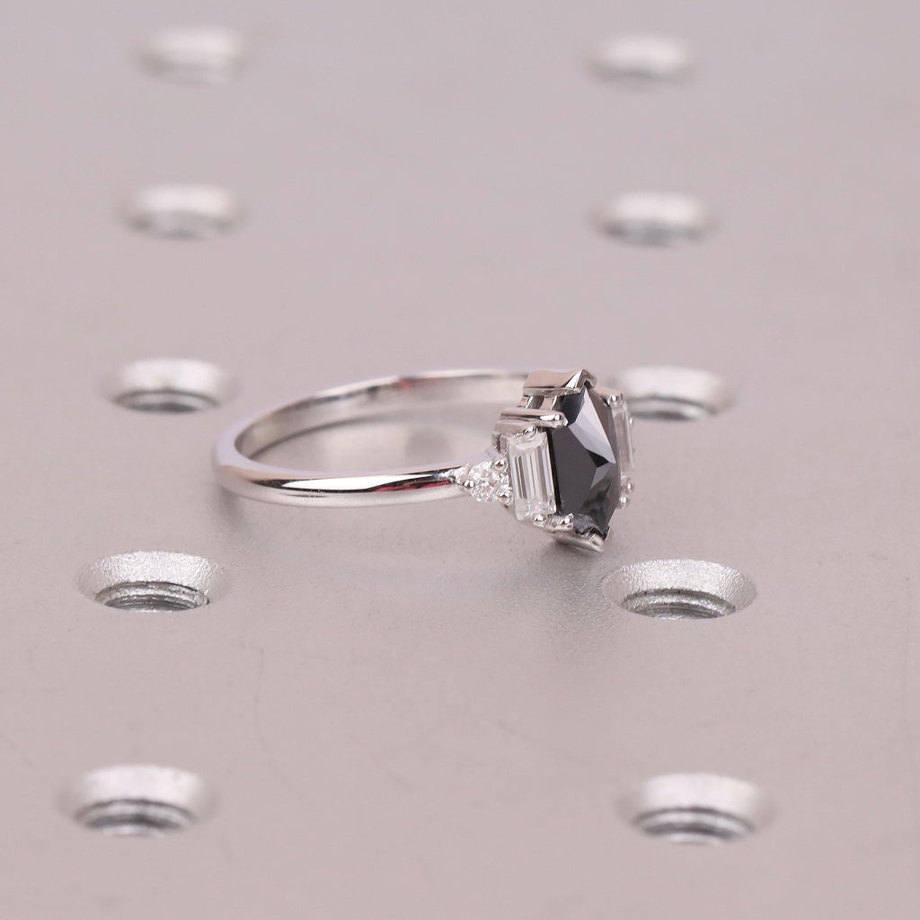 Dutch Marquise Moissanite Promise Ring for Her | Black Gemstone Engagement Ring | 14K White Gold Five Stone Wedding Anniversary Ring image #6