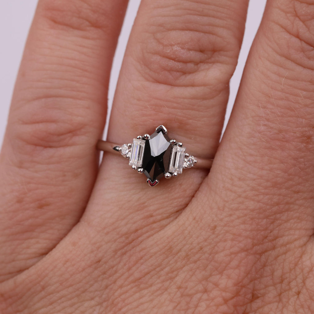 Black Moissanite Unique Engagement Rings for Women | Dutch Marquise cut Solid Gold Wedding Ring Anniversary Gift | Art Deco Bridal Jewelry image #13