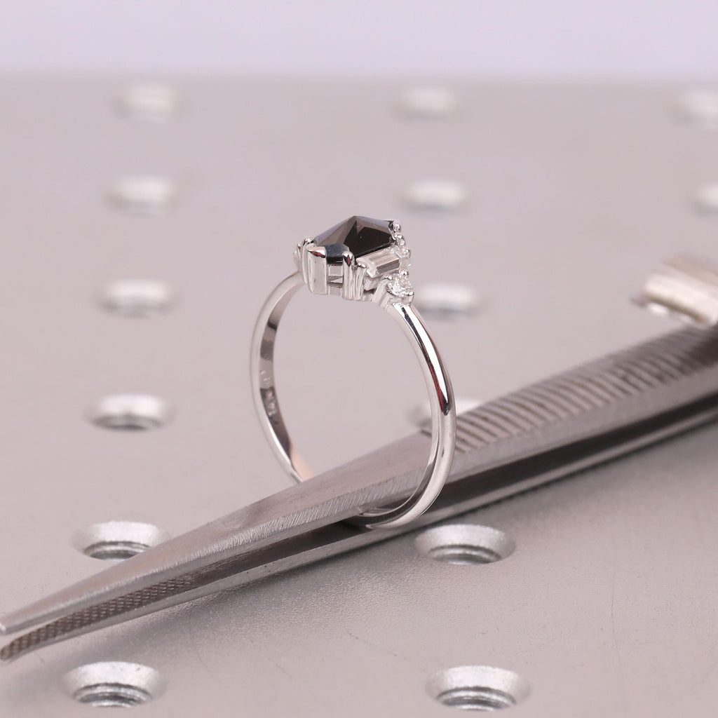 Dutch Marquise Moissanite Promise Ring for Her | Black Gemstone Engagement Ring | 14K White Gold Five Stone Wedding Anniversary Ring image #11