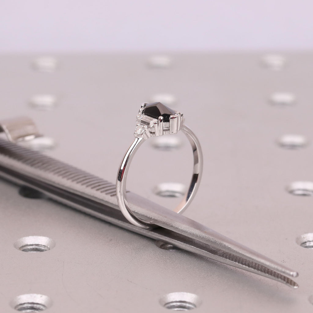 Dutch Marquise Moissanite Promise Ring for Her | Black Gemstone Engagement Ring | 14K White Gold Five Stone Wedding Anniversary Ring image #9