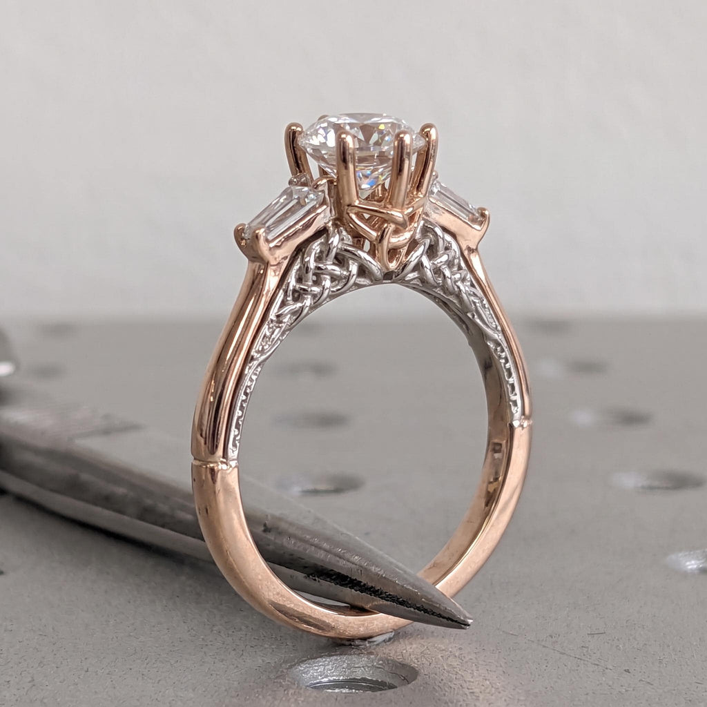 Three Stone Lab Diamond Wedding Ring Anniversary Gift | Solid Rose Gold Rings for Women | Custom Engagement Ring image #3