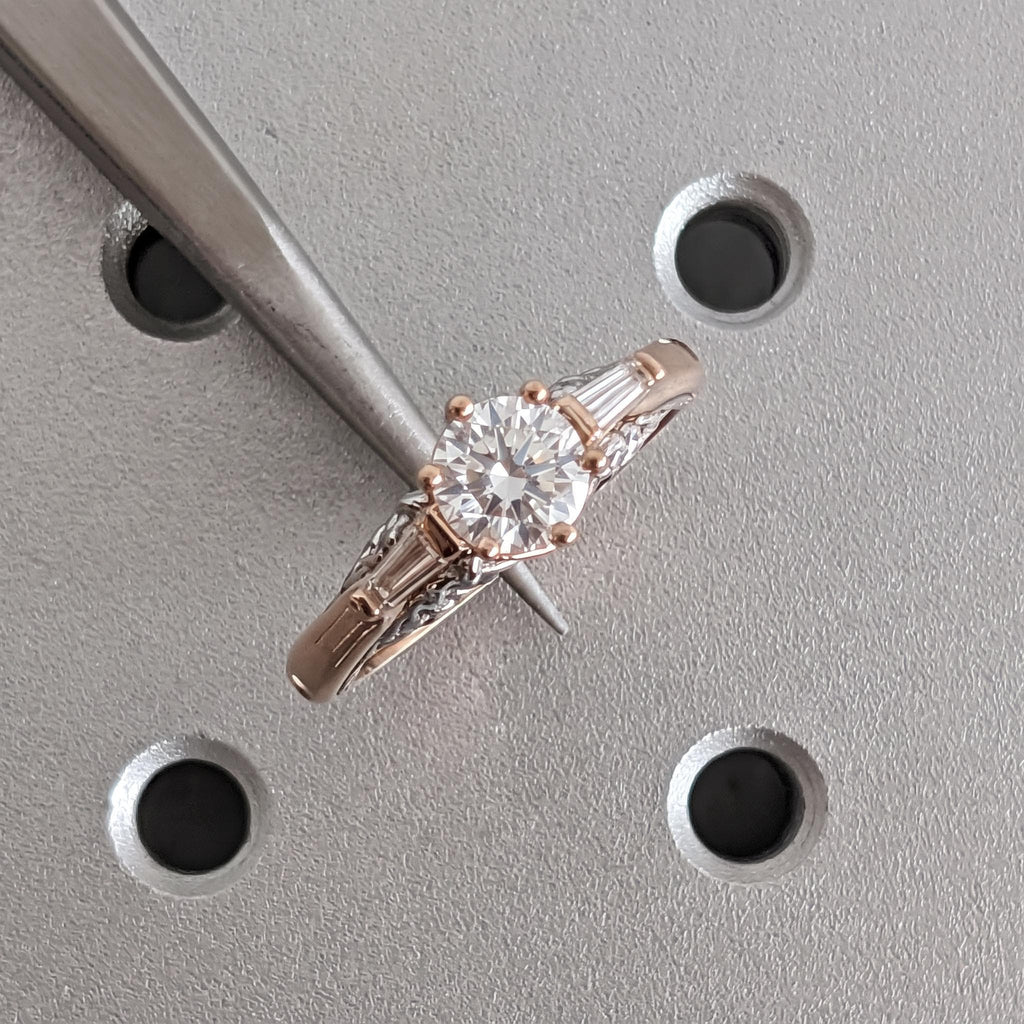 Three Stone Lab Diamond Wedding Ring Anniversary Gift | Solid Rose Gold Rings for Women | Custom Engagement Ring image #4