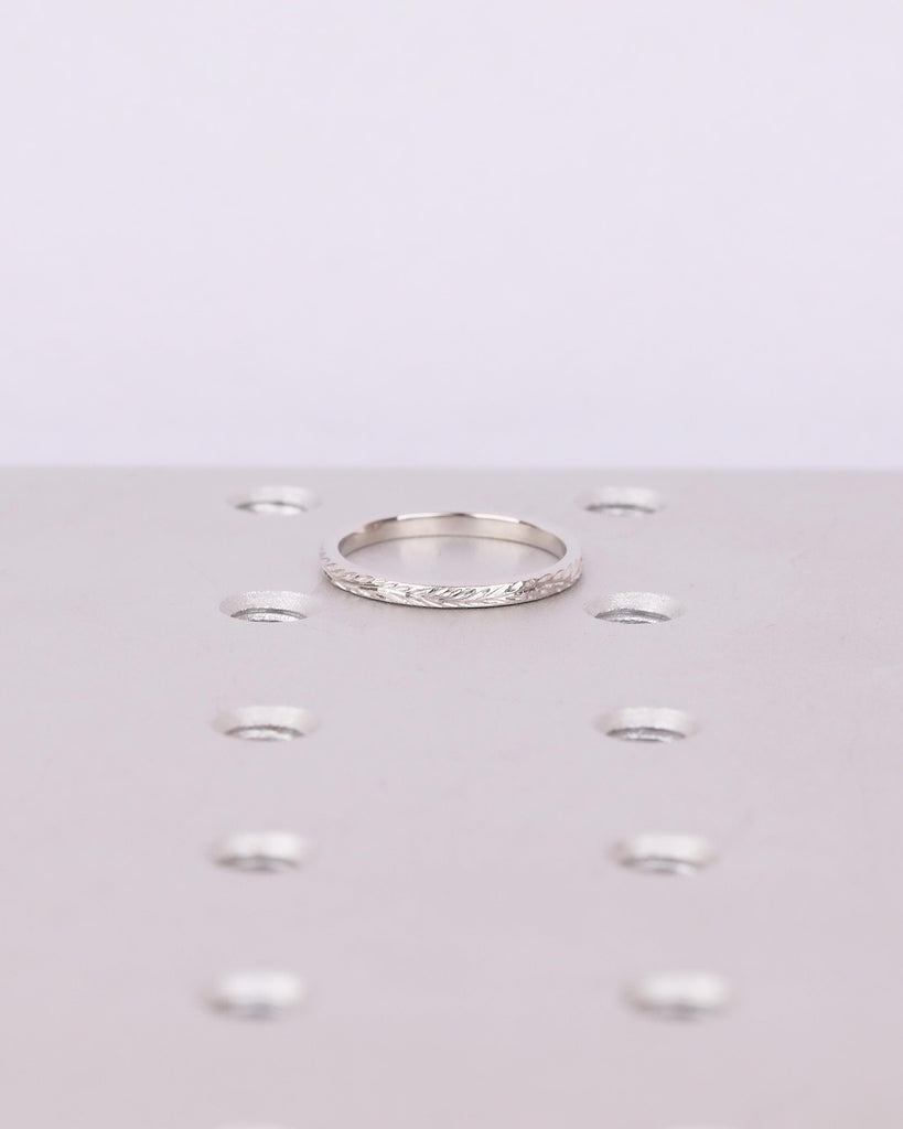 Floral Wedding Band, Vintage Platinum Ring, Flower Engraved Matching Rings for Women image #8