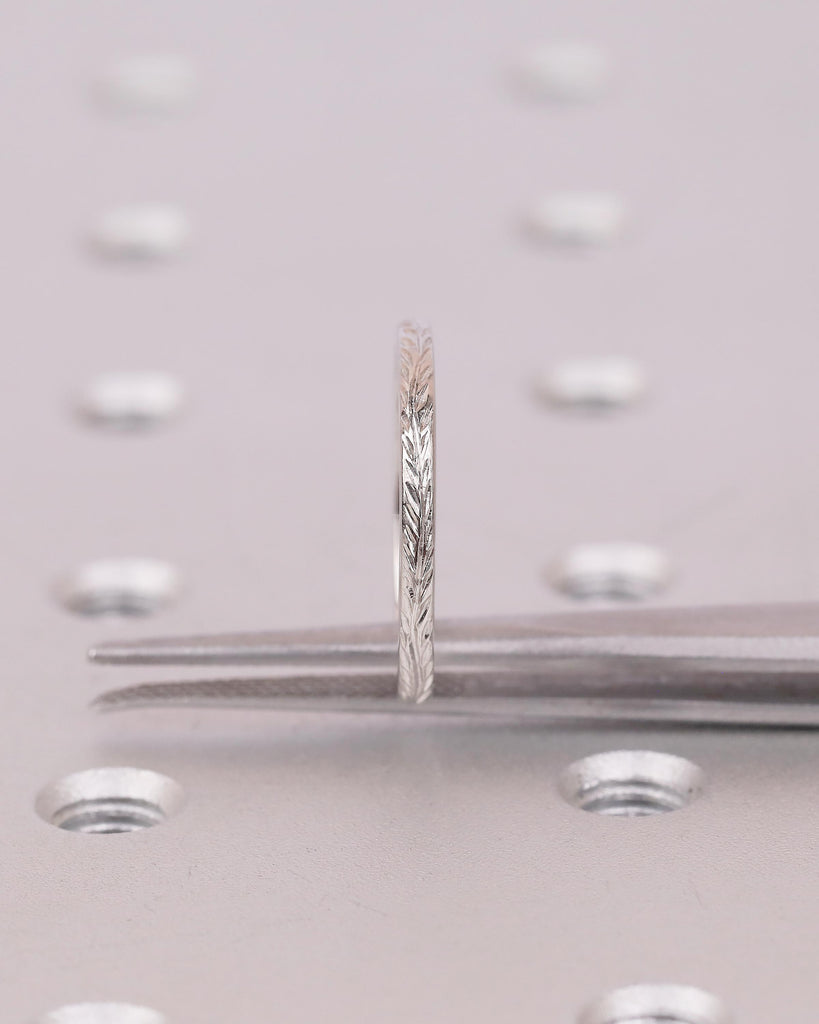 Dainty Olive Leaf Ring, Unique Nature Inspired Wedding Band Women, Platinum Floral Matching Rings for Women, Simple Anniversary Jewelry image #3