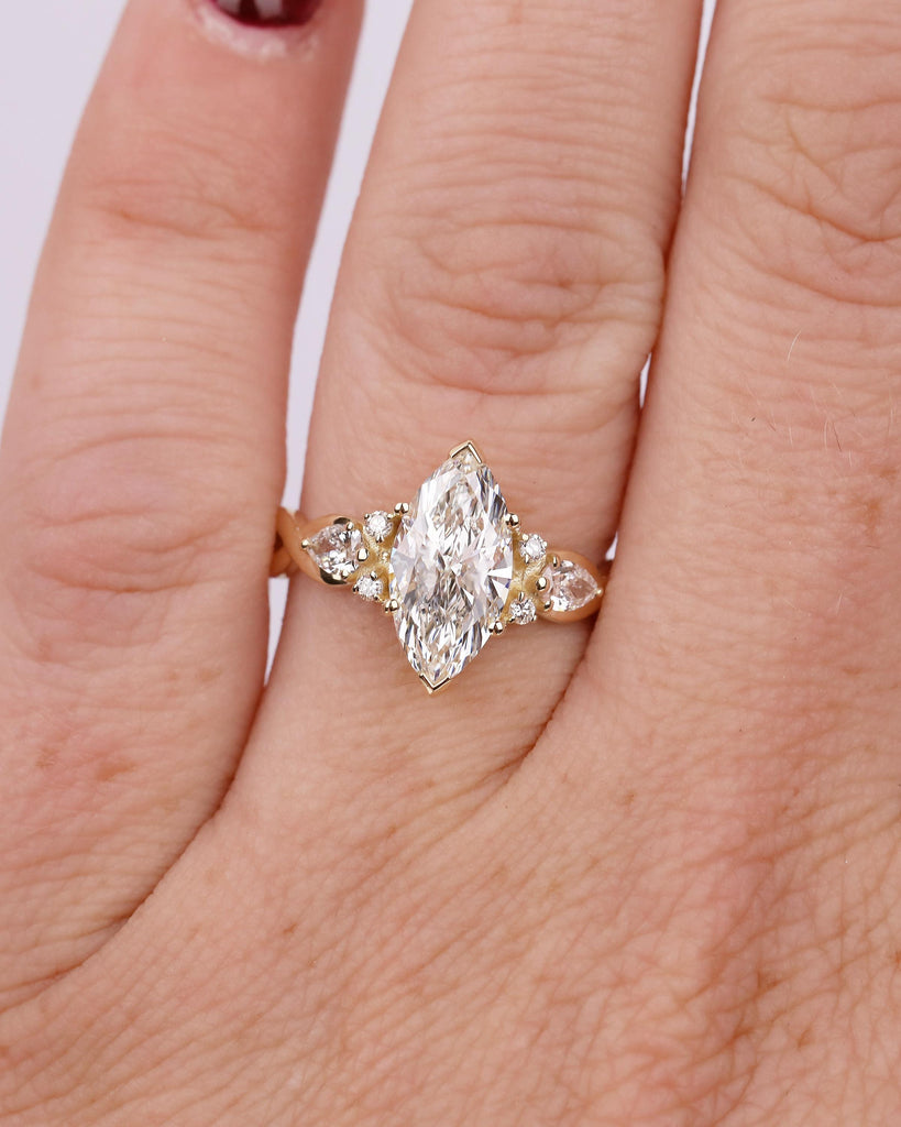 Marquise Lab Grown Diamond Engagement Ring, Twisted Band 14k Solid Gold Ring, Unique Handmade Jewelry, Personalized Bridal Rings for Women image #11
