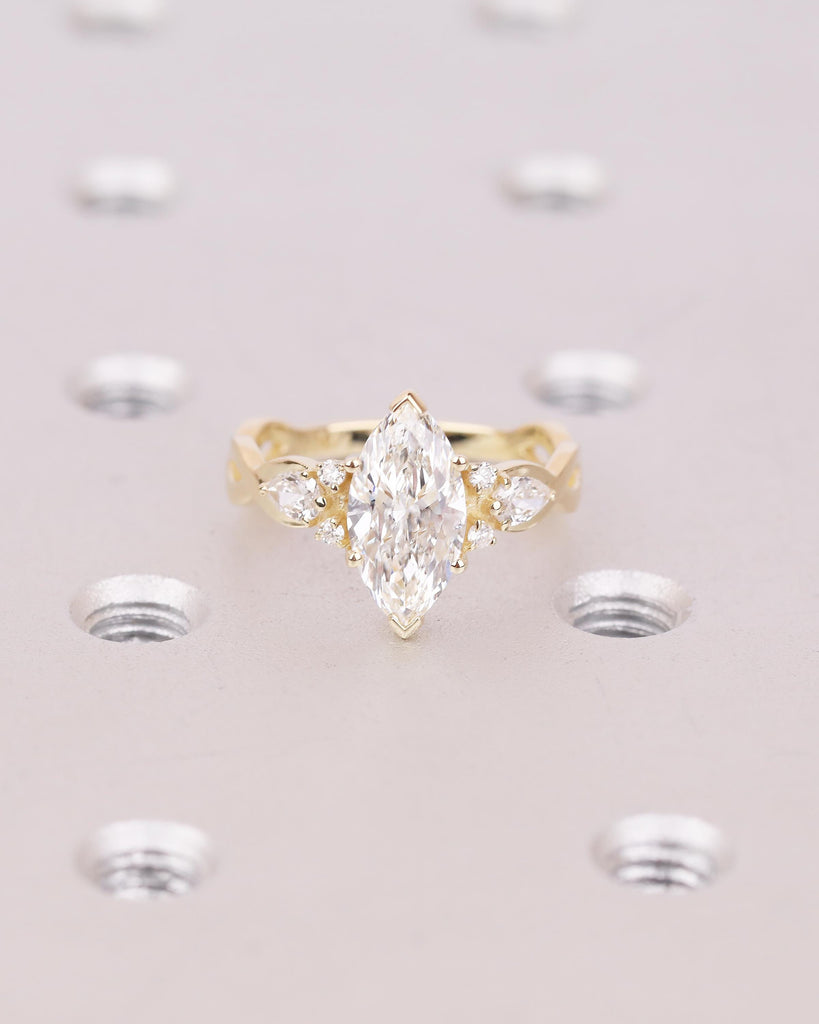1-4ct Moissanite Marquise Ring, Art Deco 14k Gold Engagement Rings, Diamond Cluster Promise Ring for Her, Split Shank Vintage Style Jewelry image #10