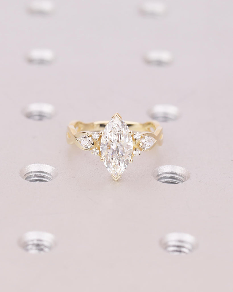 1-4ct Moissanite Marquise Ring, Art Deco 14k Gold Engagement Rings, Diamond Cluster Promise Ring for Her, Split Shank Vintage Style Jewelry image #14