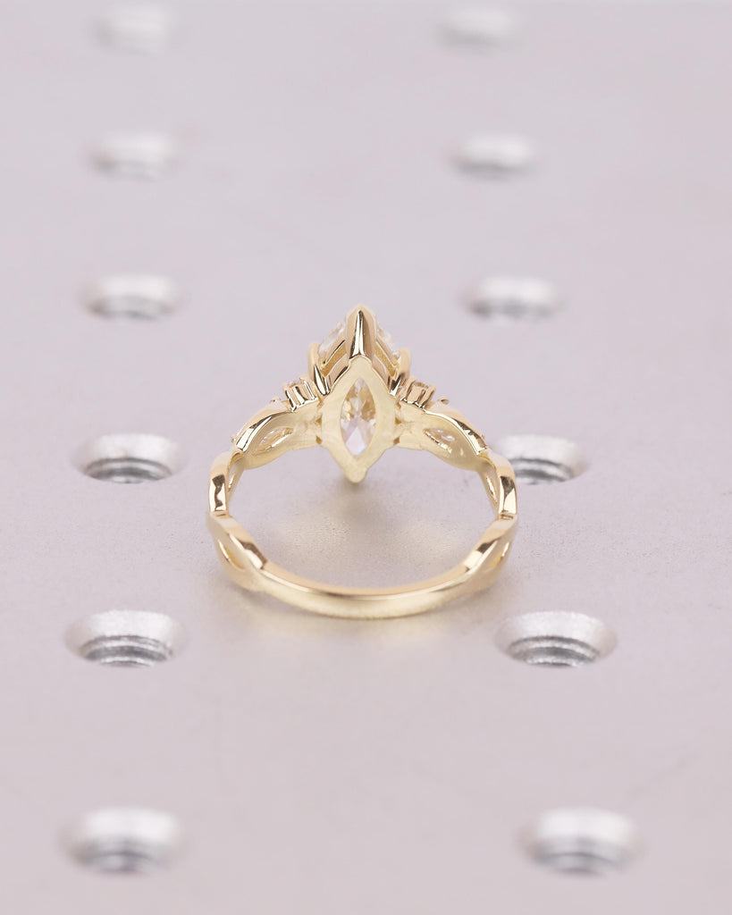 1-4ct Moissanite Marquise Ring, Art Deco 14k Gold Engagement Rings, Diamond Cluster Promise Ring for Her, Split Shank Vintage Style Jewelry image #6