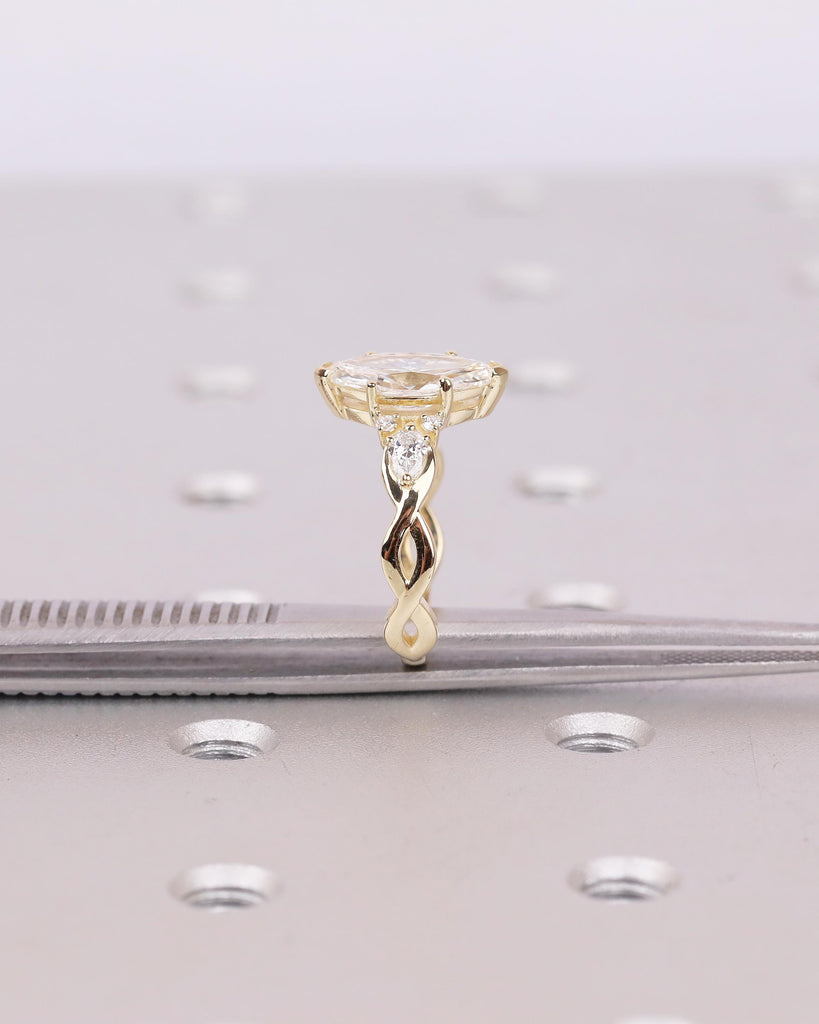 1-4ct Moissanite Marquise Ring, Art Deco 14k Gold Engagement Rings, Diamond Cluster Promise Ring for Her, Split Shank Vintage Style Jewelry image #5