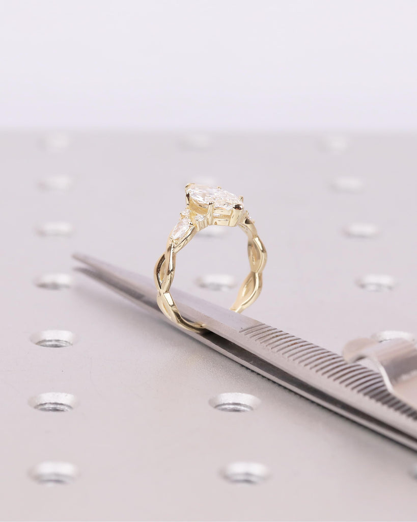 1-4ct Moissanite Marquise Ring, Art Deco 14k Gold Engagement Rings, Diamond Cluster Promise Ring for Her, Split Shank Vintage Style Jewelry image #17