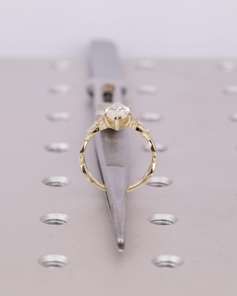 1-4ct Moissanite Marquise Ring, Art Deco 14k Gold Engagement Rings, Diamond Cluster Promise Ring for Her, Split Shank Vintage Style Jewelry image #7
