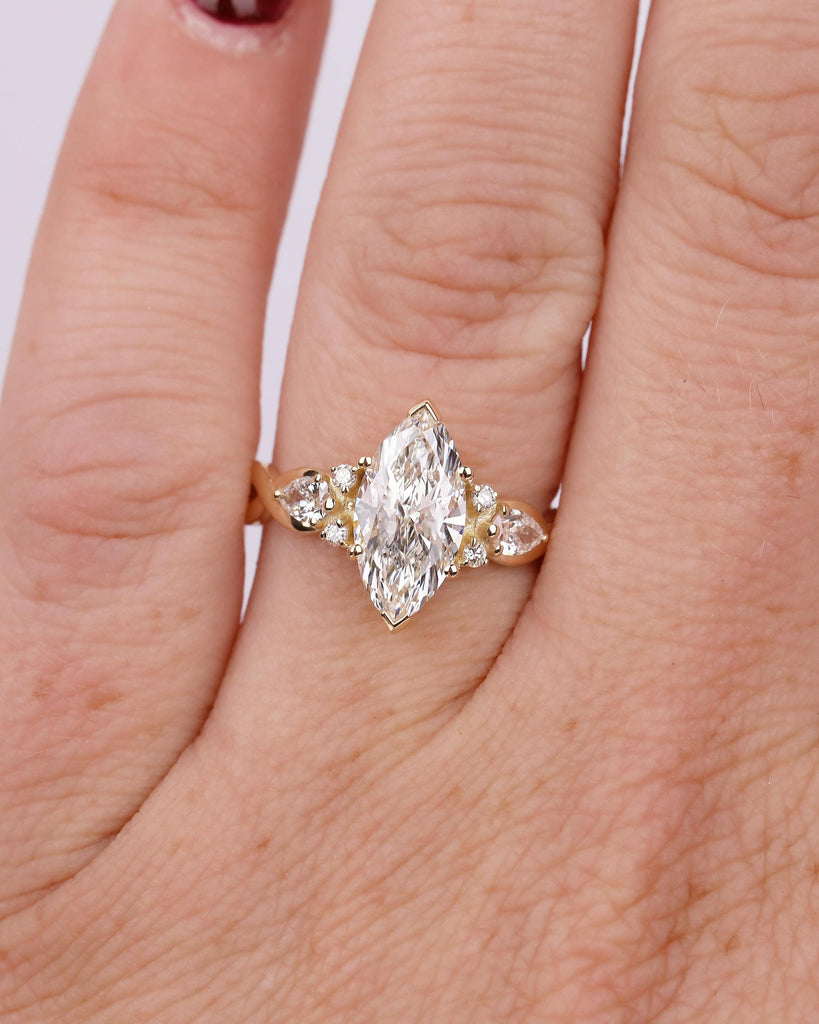 1-4ct Moissanite Marquise Ring, Art Deco 14k Gold Engagement Rings, Diamond Cluster Promise Ring for Her, Split Shank Vintage Style Jewelry image #11