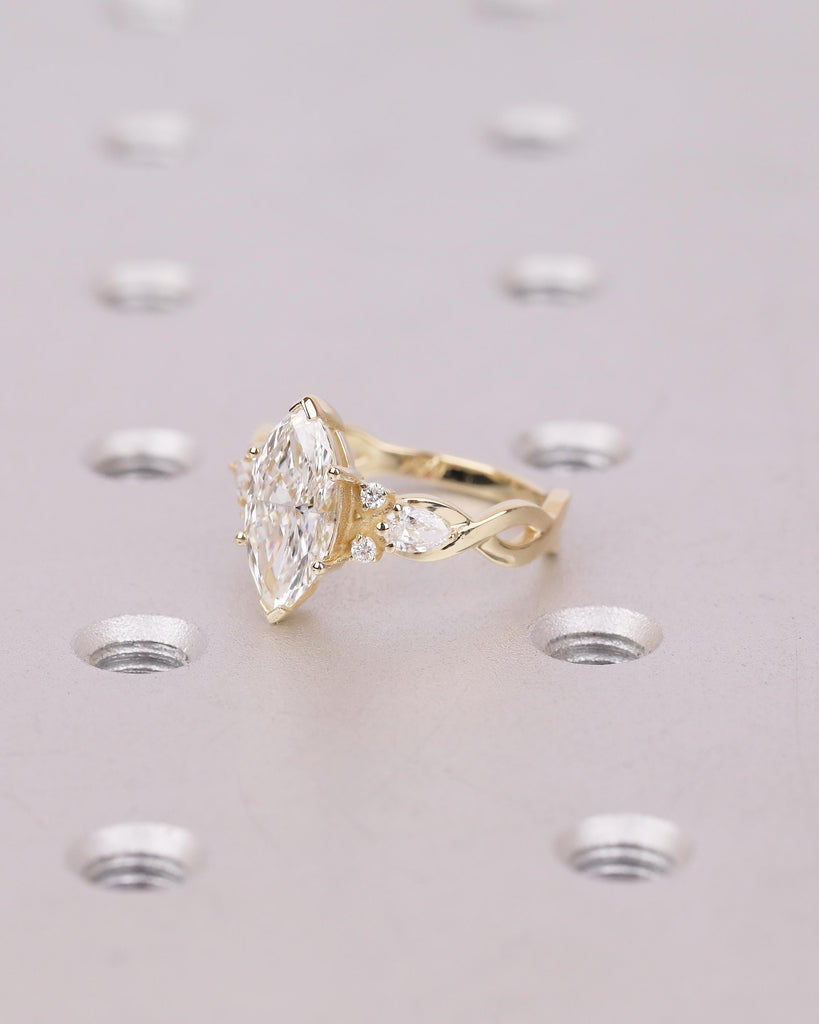 1.5 Carat Marquise Lab Created Diamond Engagement Ring, 14k Gold Twisted Band image #3