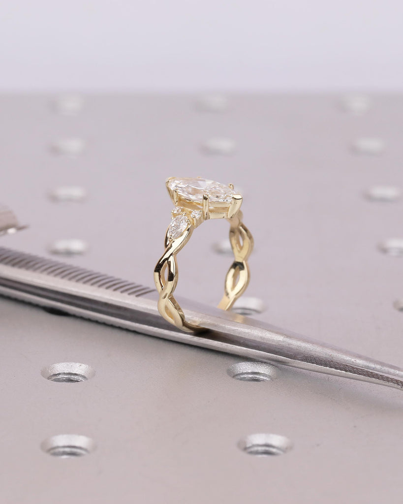 14k Yellow Gold Marquise Engagement Ring, 1.5ct Lab Diamond Wedding Anniversary Rings for Women, Bridal Jewelry, Split Shank Promise Ring image #8