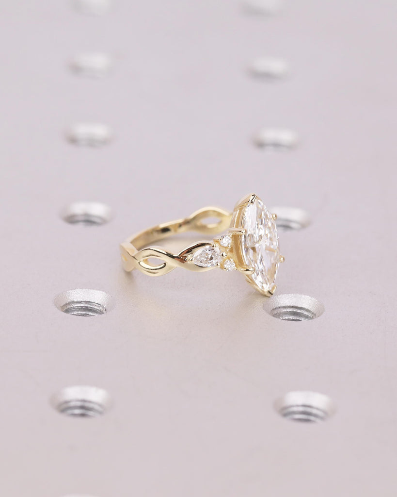 14k Solid Gold Marquise Moissanite Engagement Ring