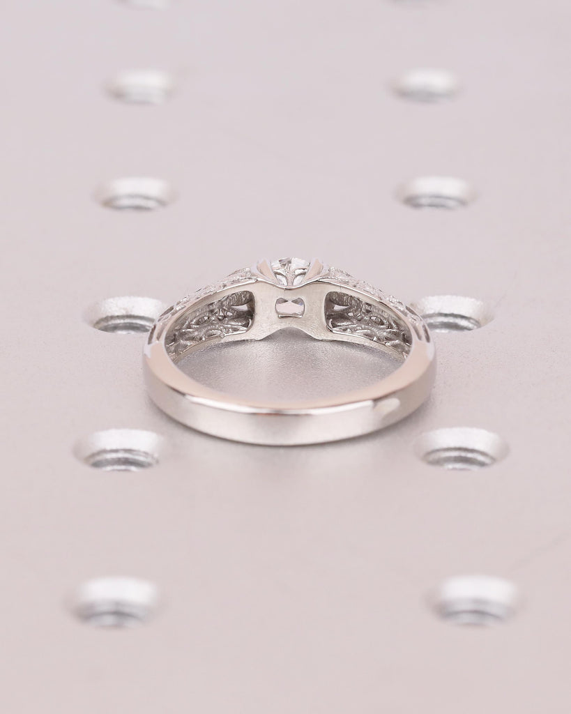 Vintage Style Lab Diamond Engagement Ring, Platinum Filigree Ring, Antique jewelry image #6