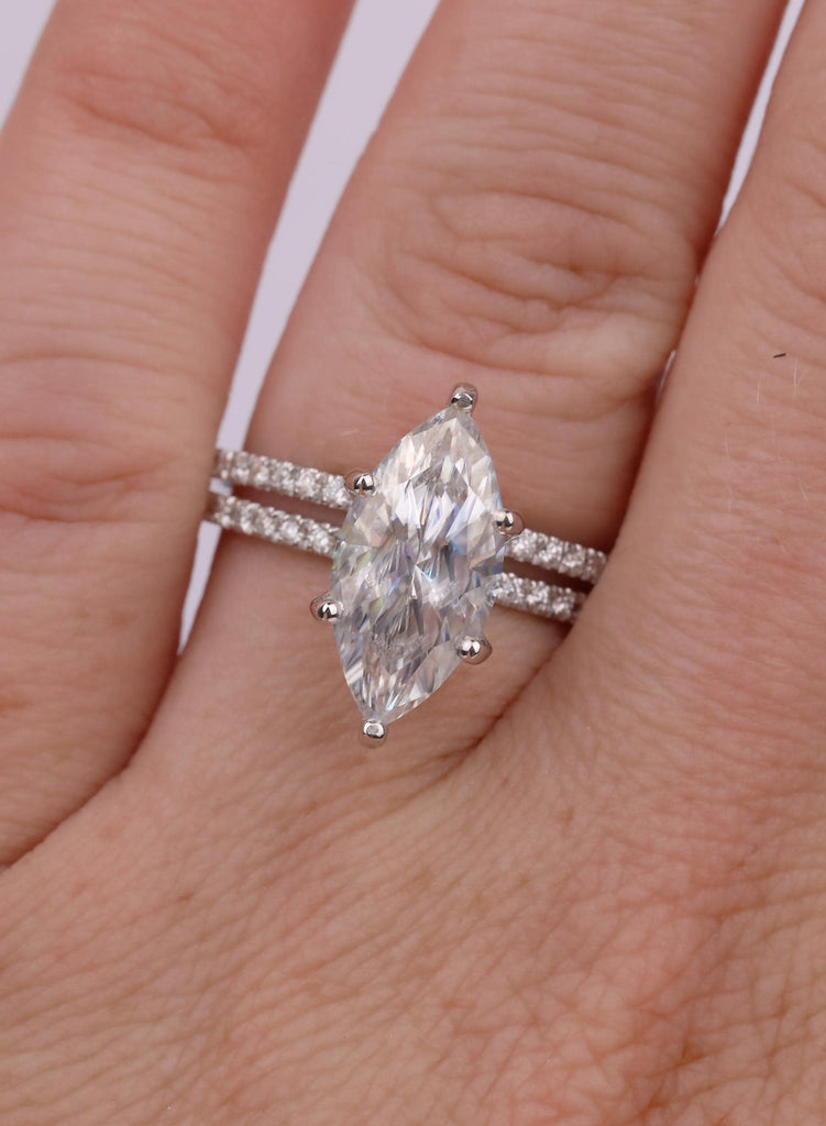 Bridal Set Marquise Cut Moissanite Ring Set Solid Gold Wedding Engagement Ring Set Moissanite Jewelry Personalized Diamond Matching Ring image #3