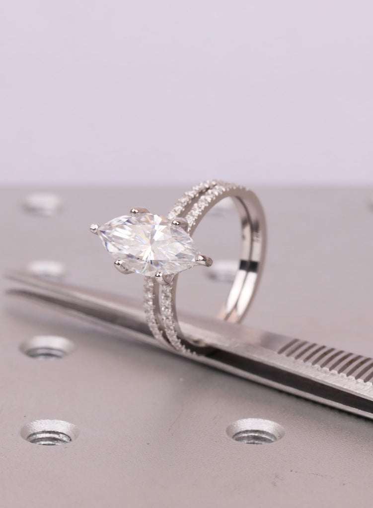 2Pcs Moissanite Bridal Ring Set Marquise Engagement Ring 14k/18K Gold Platinum Moissanite Matching Band Wedding Jewelry Set Gift For Her image #7