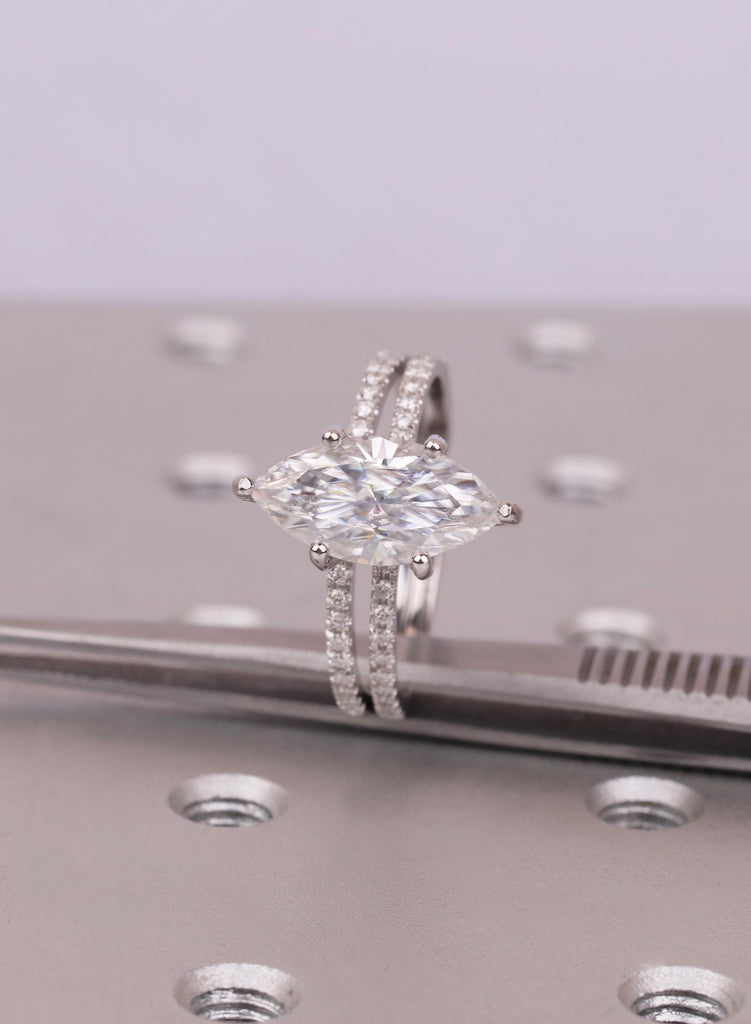 Bridal Set Marquise Cut Moissanite Ring Set Solid Gold Wedding Engagement Ring Set Moissanite Jewelry Personalized Diamond Matching Ring image #8