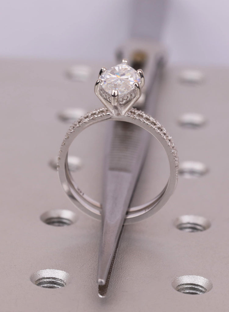 14K Gold Marquise Moissanite Engagement Ring Set, Diamond Pave Band, Custom Ring, Wedding Jewelry image #10