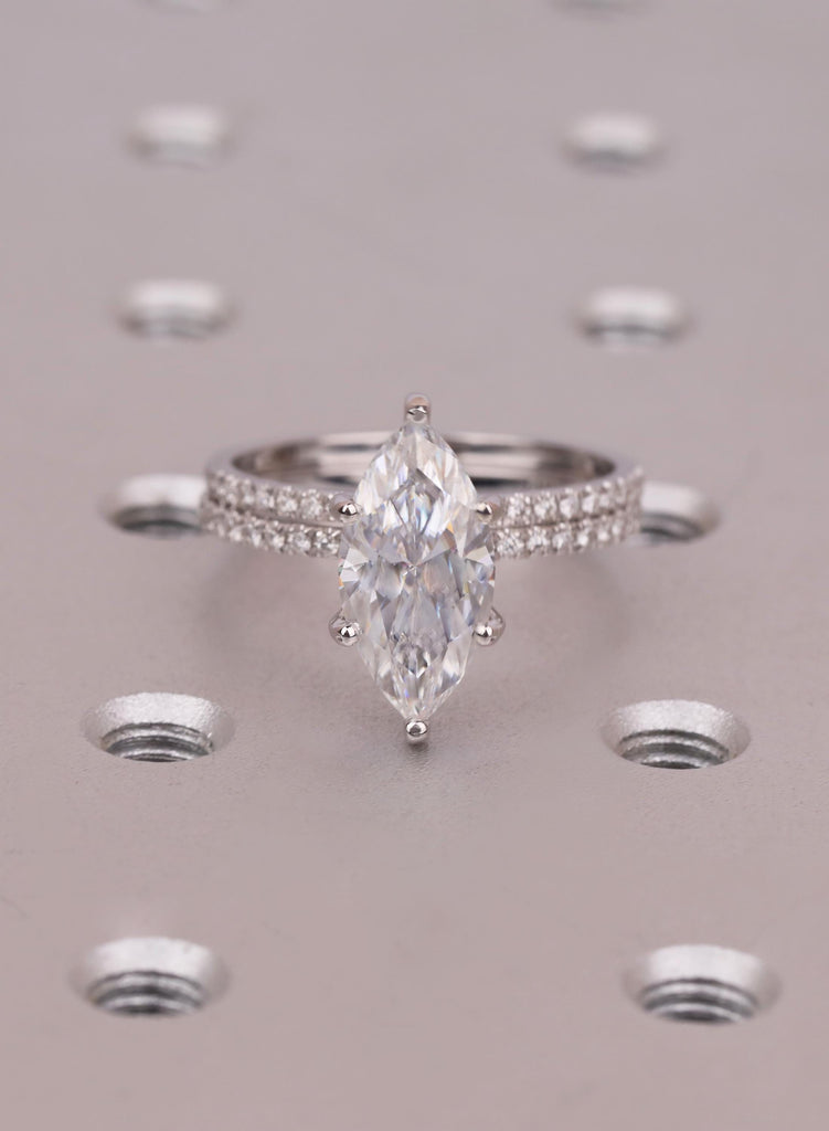 Bridal Set Marquise Cut Moissanite Ring Set Solid Gold Wedding Engagement Ring Set Moissanite Jewelry Personalized Diamond Matching Ring image #9