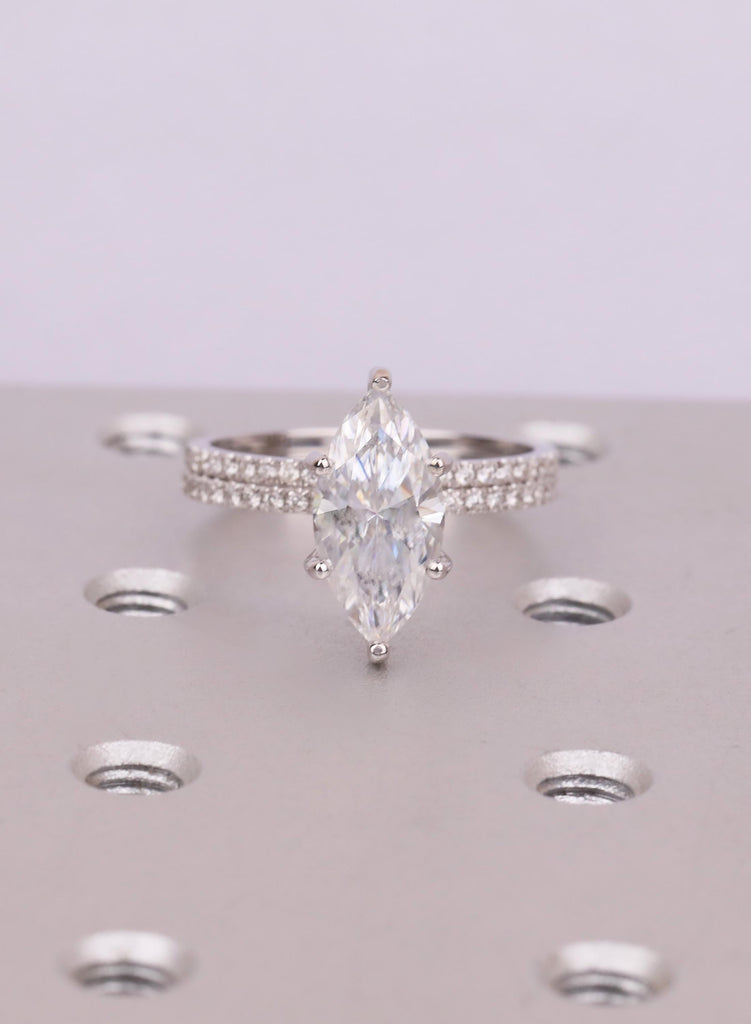 Bridal Set Marquise Cut Moissanite Ring Set Solid Gold Wedding Engagement Ring Set Moissanite Jewelry Personalized Diamond Matching Ring image #2