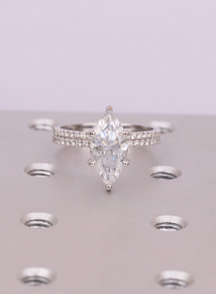 Marquise Cut Moissanite Bridal Set, Wedding Engagement Ring Set, 14K 18K Gold Jewelry image #3