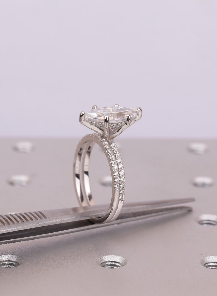 Marquise Lab Diamond Engagement Ring Hidden Halo Moissanite Matching Band Wedding Set Diamond Ring For Women Bridal Set Unique Gift for Her image #13