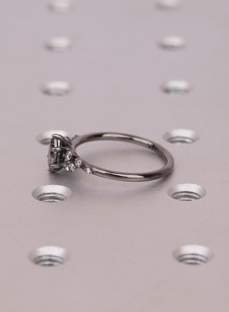 Vintage Pear Cut Salt and Pepper Diamond Engagement Ring, Black Gold Snowdrift Diamond Cluster Bridal Ring, 925 Silver, 14K 18K Solid Gold image #7