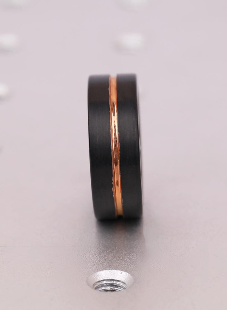 Rose Gold Plated Black Tungsten Carbide Wedding Band, Comfort Fit Ring, Cobalt-Free, Sleek Design, Ring For Men, 8mm image #5