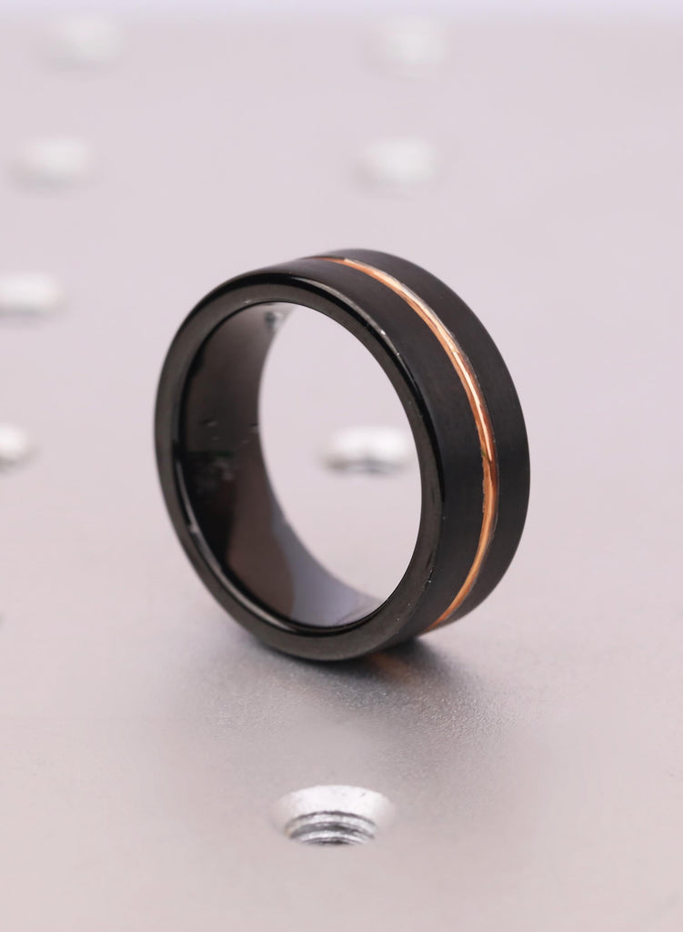 Black Tungsten Carbide Wedding Band, 8mm Comfort Fit with 14K Rose Gold Plated Men's Wedding Ring, Jewelry For Men, Men's Engagement Gift image #6