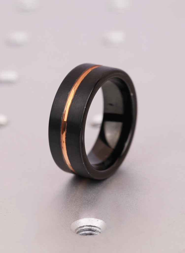 Black Tungsten Carbide Wedding Band, 8mm Comfort Fit with 14K Rose Gold Plated Men's Wedding Ring, Jewelry For Men, Men's Engagement Gift image #9