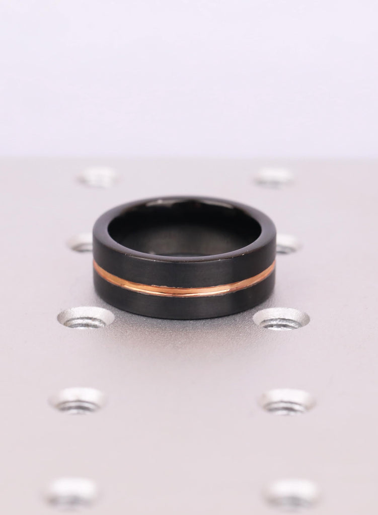 Black Tungsten Carbide Wedding Band, 8mm Comfort Fit with 14K Rose Gold Plated Men's Wedding Ring, Jewelry For Men, Men's Engagement Gift