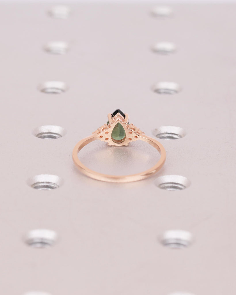 Vintage 14k Rose Gold Blue Green Sapphire Ring, Pear Shaped Engagement Ring image #6