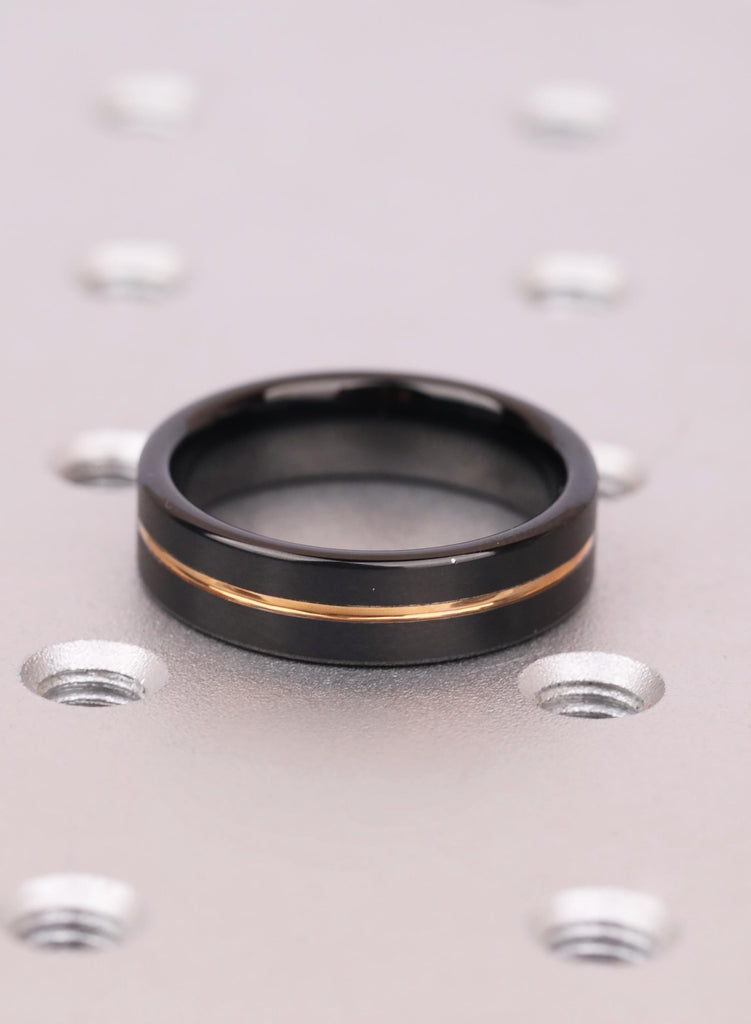 6mm Comfort Fit Black Tungsten Carbide Wedding Band, 14K Rose Gold Plated Men's Ring, Men's Wedding Ring, Ring For Him, Men's Jewelry Gift