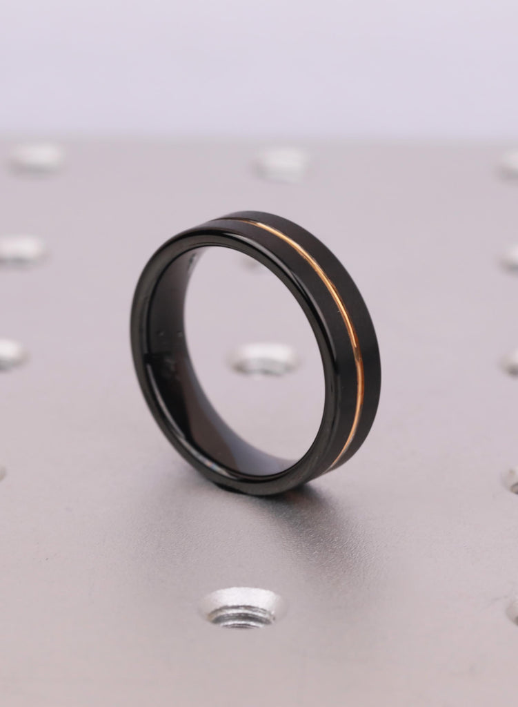 6mm Comfort Fit Black Tungsten Carbide Wedding Band, 14K Rose Gold Plated Men's Ring, Men's Wedding Ring, Ring For Him, Men's Jewelry Gift image #5