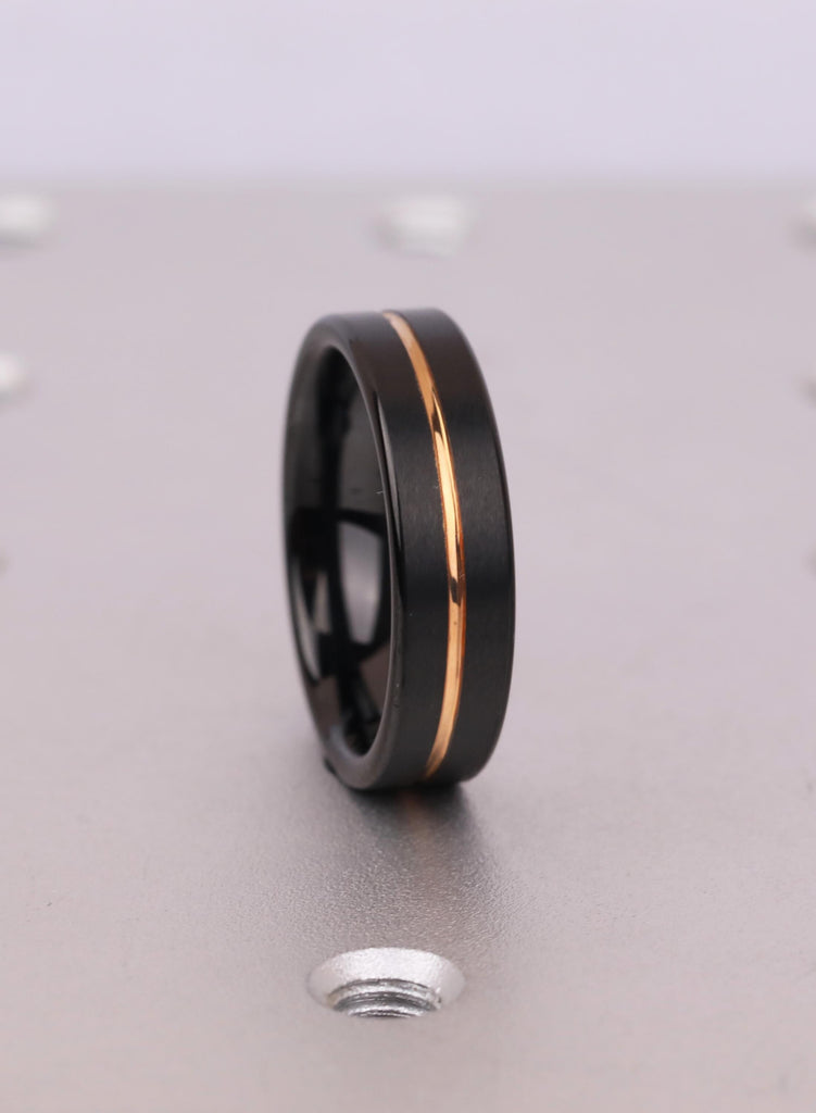 6mm Comfort Fit Black Tungsten Carbide Wedding Band, 14K Rose Gold Plated Men's Ring, Men's Wedding Ring, Ring For Him, Men's Jewelry Gift image #7