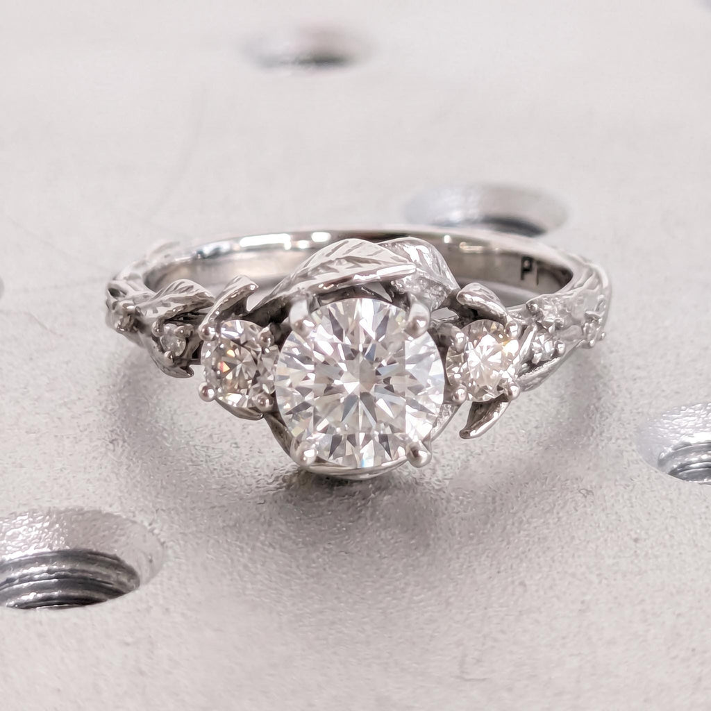 Leaf and Twig Proposal Rings for Women | Moissanite and Diamond Art Deco Promise Ring | Wedding Anniversary Gift image #2