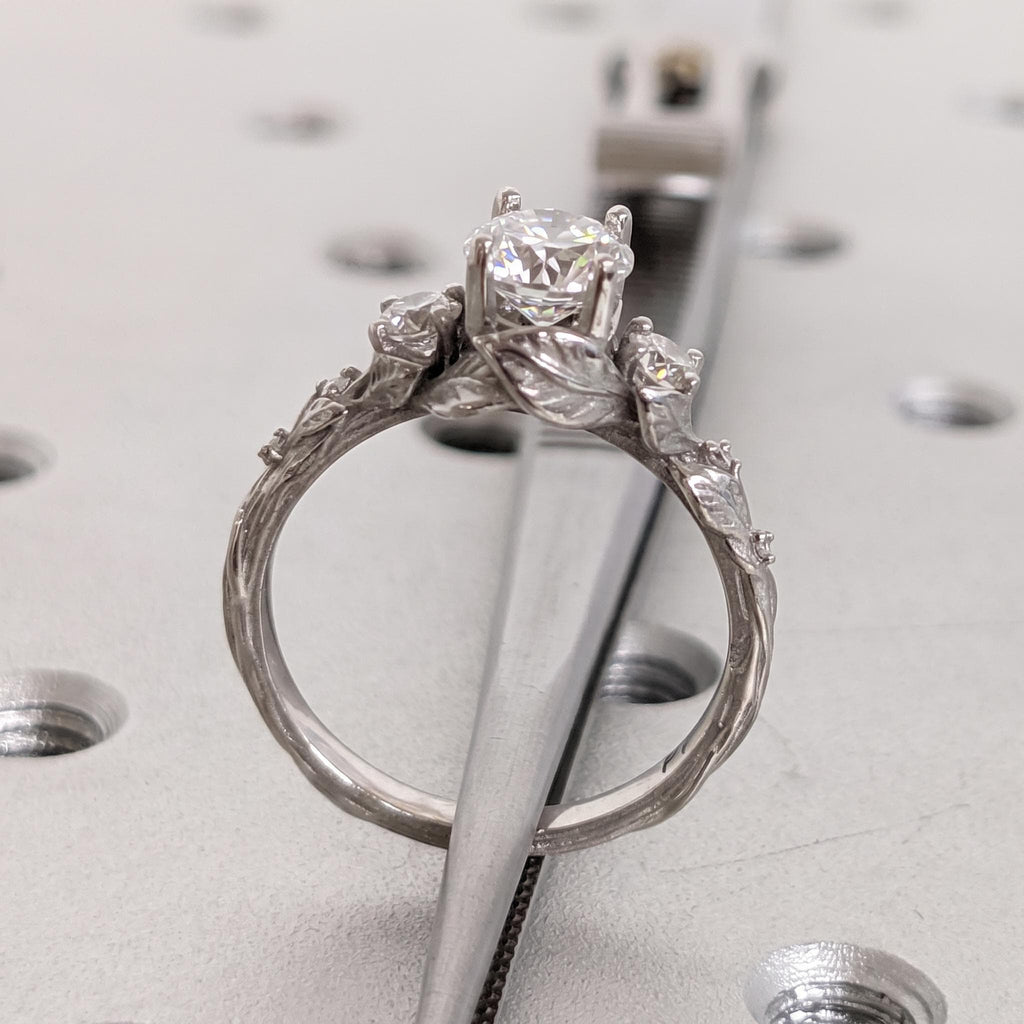 Nature Inspired Diamond Engagement Rings for Women | Solid Gold or Platinum Leaf Design Wedding Ring | Lab Grown Diamond Bridal Jewelry image #3