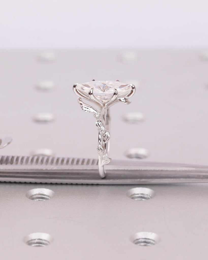 Art Deco 2.5ct Lab Grown Diamond Marquise Ring, Nature Inspired Engagement Ring, White Gold Personalized Jewelry, Vintage Style Bypass Rings image #5