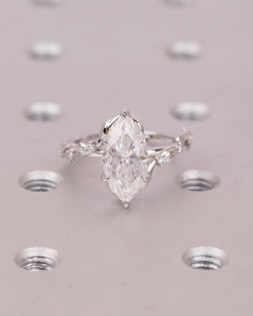Art Deco 2.5ct Lab Grown Diamond Marquise Ring, Nature Inspired Engagement Ring, White Gold Personalized Jewelry, Vintage Style Bypass Rings image #13