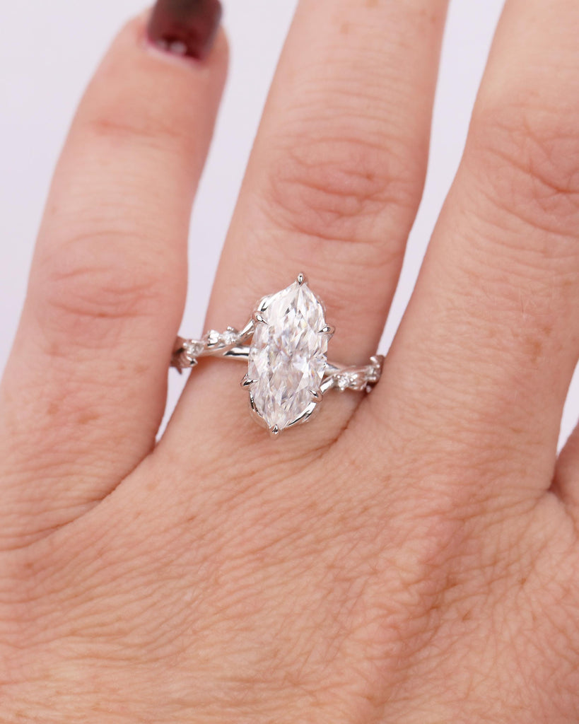 Art Deco 2.5ct Lab Grown Diamond Marquise Ring, Nature Inspired Engagement Ring, White Gold Personalized Jewelry, Vintage Style Bypass Rings image #11