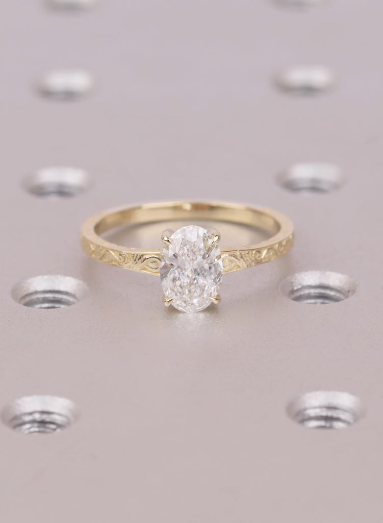 14K/18K Yellow Gold Oval Lab Diamond Engagement Ring, Vintage Filigree Band, Solitaire Wedding Ring, Ring For Women, Solid Gold Jewelry Gift image #4