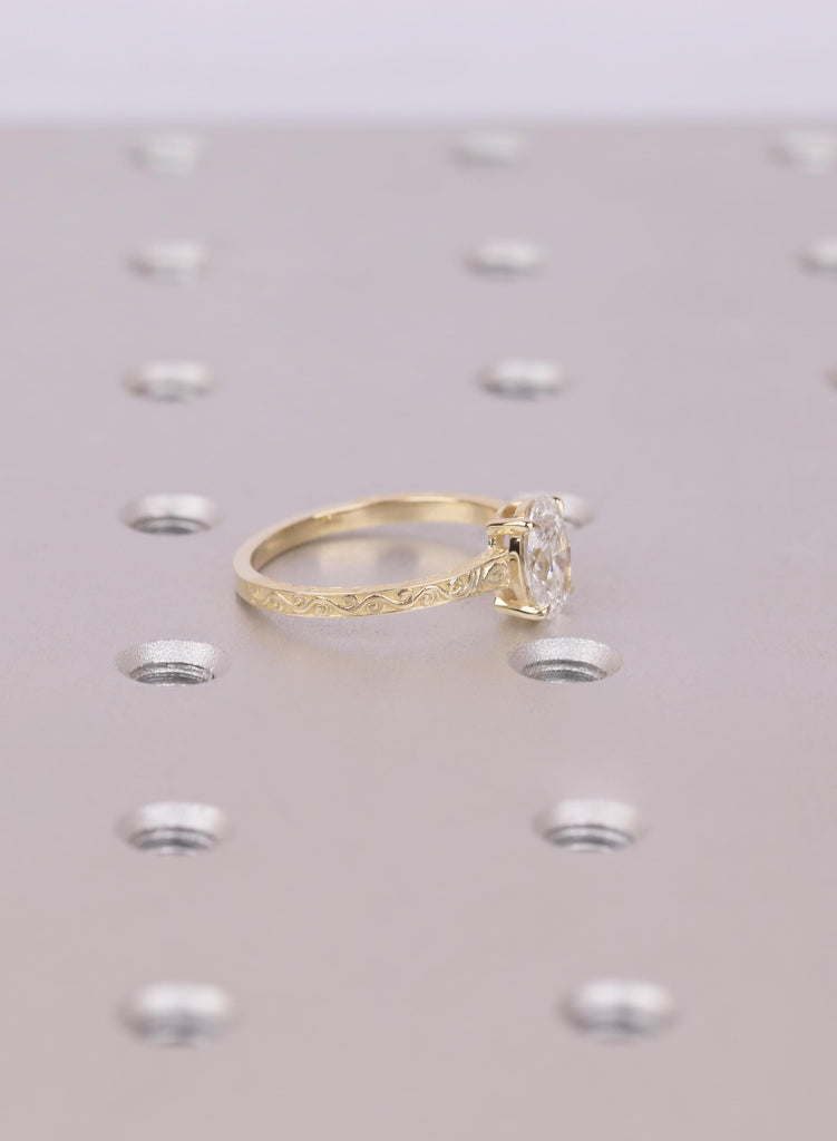 14K/18K Yellow Gold Oval Lab Diamond Engagement Ring, Vintage Filigree Band, Solitaire Wedding Ring, Ring For Women, Solid Gold Jewelry Gift image #5