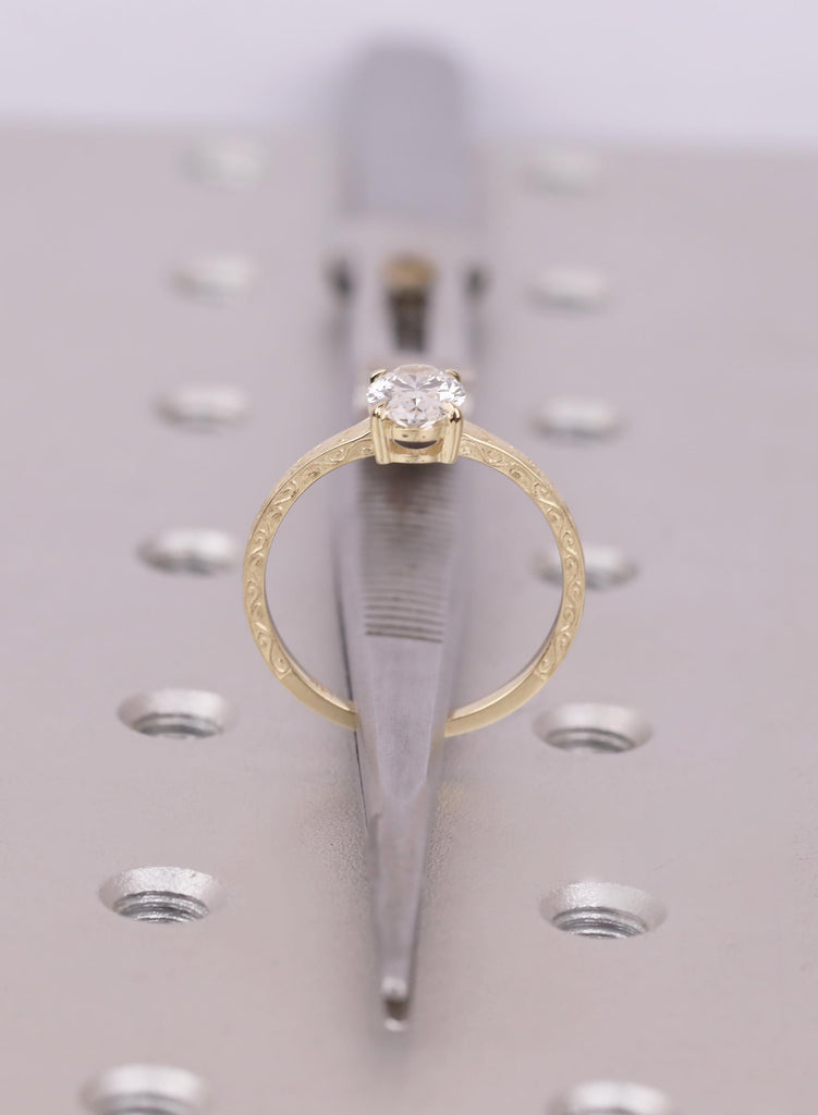 Vintage Oval Moissanite Engagement Ring, Art Deco Prong Set 14K Yellow Gold Filigree Solitaire, Solid Gold Jewelry, Wedding Anniversary Gift image #10