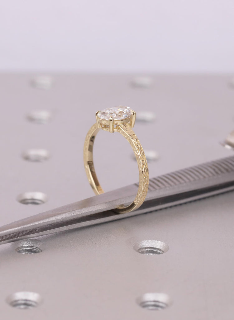 14K/18K Yellow Gold Oval Lab Diamond Engagement Ring, Vintage Filigree Band, Solitaire Wedding Ring, Ring For Women, Solid Gold Jewelry Gift image #14
