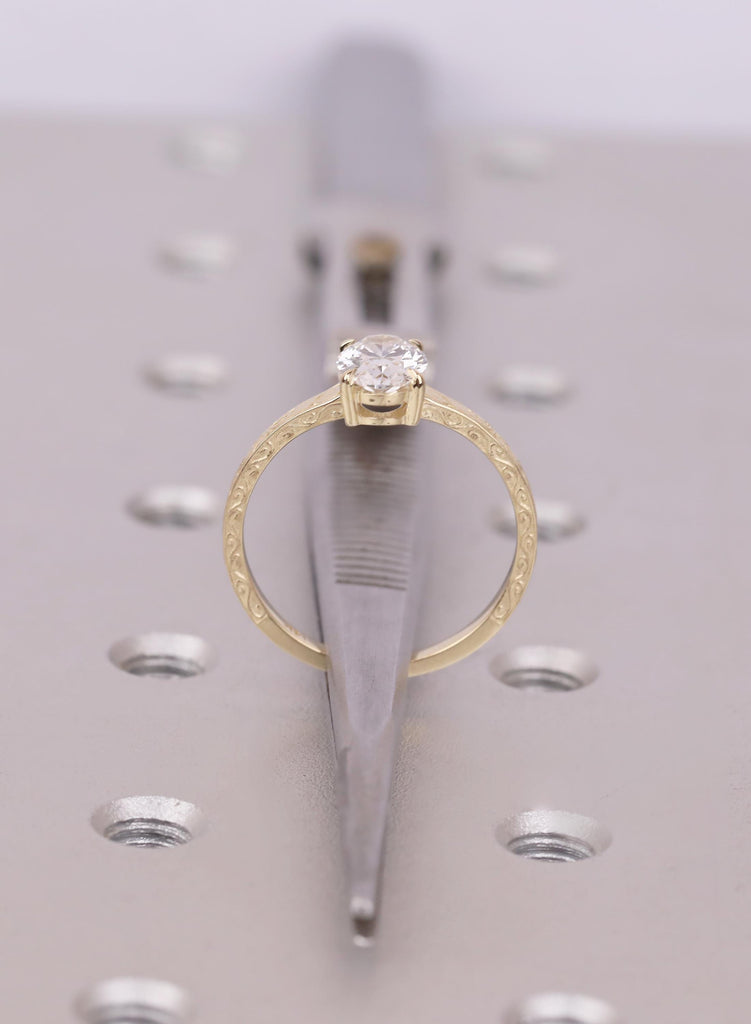 14K/18K Yellow Gold Oval Lab Diamond Engagement Ring, Vintage Filigree Band, Solitaire Wedding Ring, Ring For Women, Solid Gold Jewelry Gift image #10