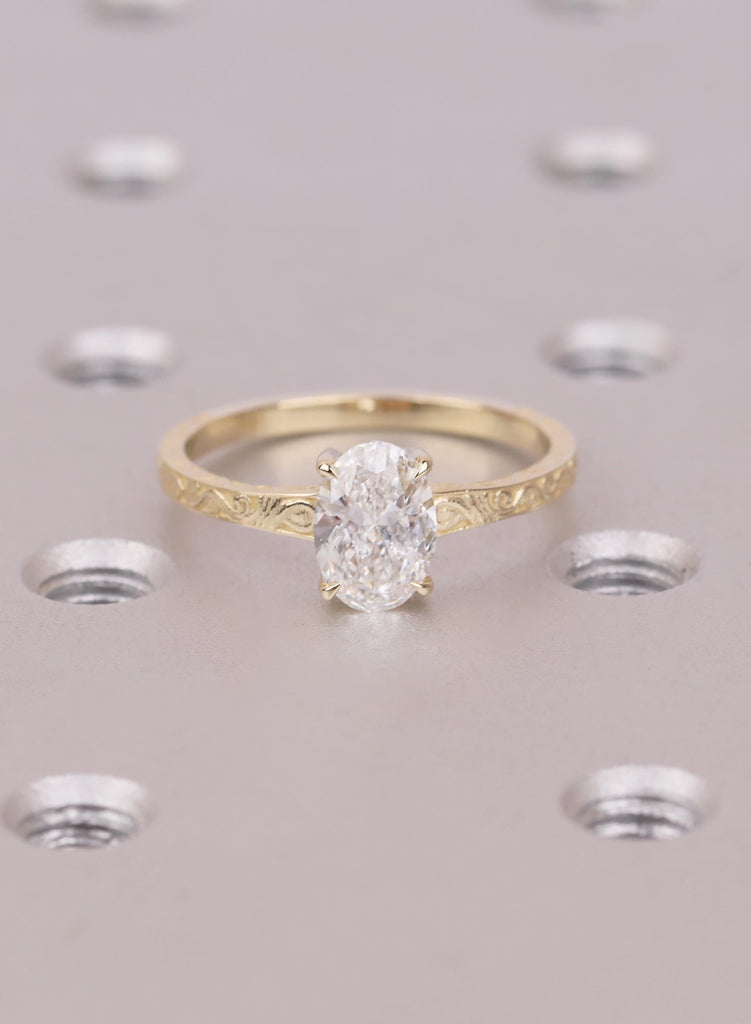 Vintage Oval Moissanite Engagement Ring, Art Deco Prong Set 14K Yellow Gold Filigree Solitaire, Solid Gold Jewelry, Wedding Anniversary Gift