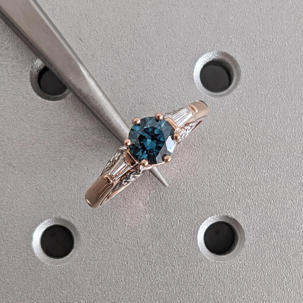 14k Rose Gold Teal Sapphire Celtic Knot Ring | Unique Proposal Rings for Women | Two Tone Wedding Ring image #2